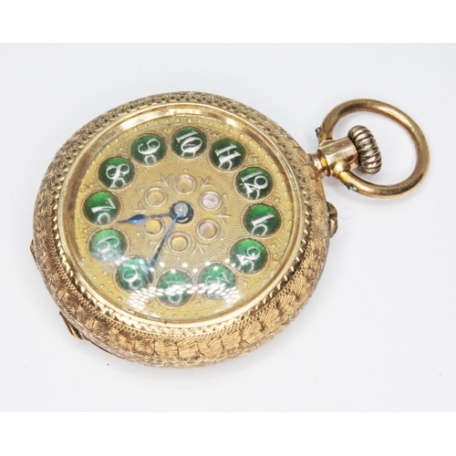 274 - An early 20th century ladies pocket watch, case back marked '14K', gross wt. 23.8g.