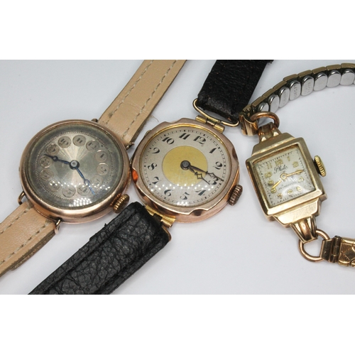 277 - Three 9ct gold cased ladies wristwatches to include a Pluto.