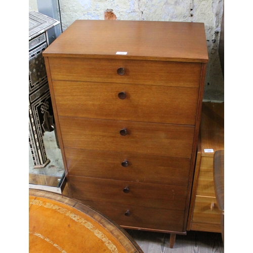 304 - An Avalon mid 20th century teak tallboy chest of drawers with fold out mirror to top drawer, height ... 