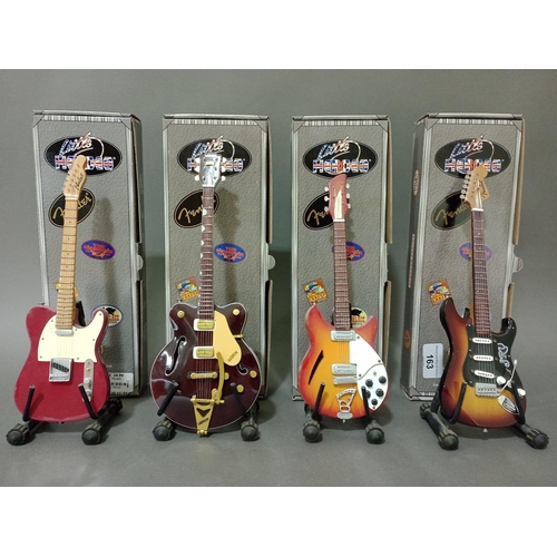 163 - 4 replica mini guitars by Baby Axe - BA06 Rickenbacker; BA02 Telecaster; BA19 George Harrison Gretsc... 