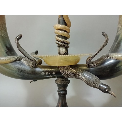 337 - A late 19th century Indian pressed horn centrepiece, height 38.5cm.