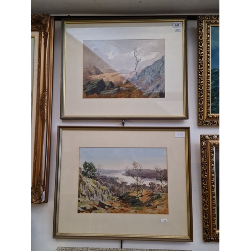 853 - Ernest E Clarke, 20th century, pair of watercolours, Lake District scenes, 'Windermere from Kelsick ... 