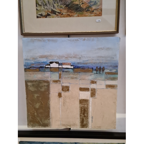 854 - Judith Donaghy, 20th century, 'Sunday Morning', mixed media oil on canvas, abstract landscape scene,... 