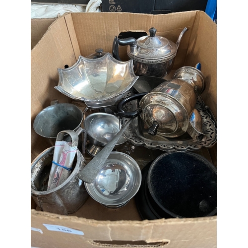 156 - A box of assorted silver plated ware.