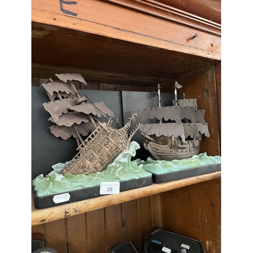 20 - A pair of Pirates of the Caribbean bookends, modelled as pirate ships.