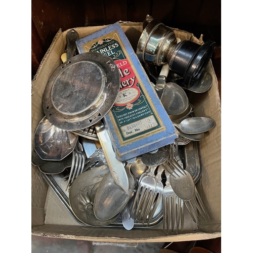 50 - A box containing silver plated cutlery etc.