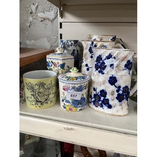 657 - A selection of ceramics to include Mason's, a Dutch Delft 3 handled vase and 3 graduated heart shape... 