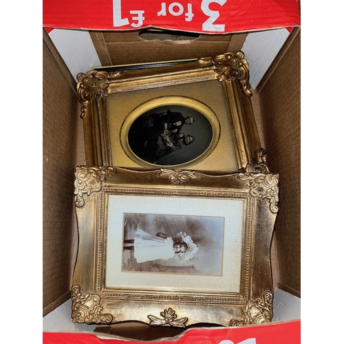 69 - 3 silhouette pictures ( 2 signed Leon ) and 2 vintage photographs in gilt frames.