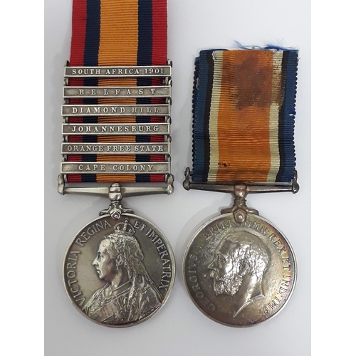 47 - Boer War and WWI pair awarded to private W Chalk Royal Warwick regiment comprising Queens South Afri... 