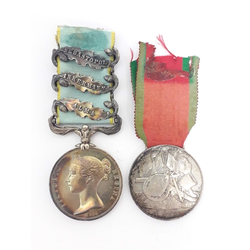 61 - Crimea War 1854-1856, unnamed pair comprising British Crimea Medal with three bars; Alma, Inkermann ... 