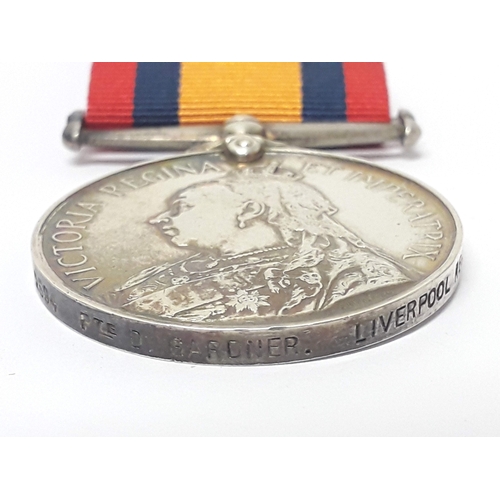 76 - Boer War 1899-1902, Queen's South Africa Medal, awarded to Private D Gardner Liverpool Regiment, '26... 