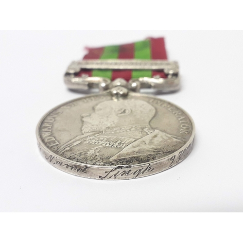 77 - Edward VII India Medal 1895-1902, awarded to 3736 Sepoy Nanu Singh 23rd Pioneers, with single bar Wa... 