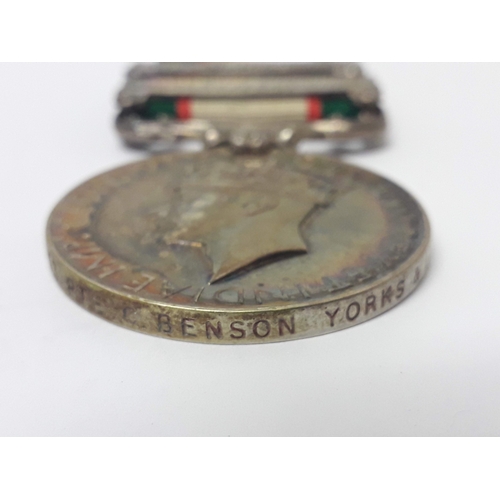 89 - India General Service Medal 1936-1939,  awarded to Private C. Benson Yorkshire & Lancashire Regiment... 
