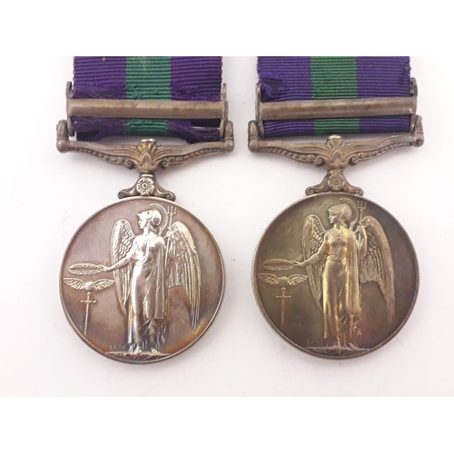 96 - Two Elizabeth II General Service medals: 'T/22562246 CPL. R. F. HOWARTH. R.A.S.C.' with Malaya bar a... 