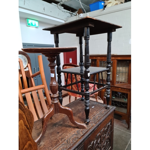 945 - A late Victorian Aesthetic Movement ebonised table in the manner of E W Godwin, together with a maho... 