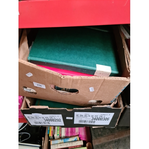 256 - Two boxes of mixed stamp albums, UK and world.