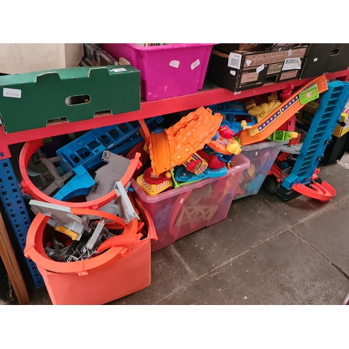 388 - A mixed lot of toys including two boxes of V-Tech Toot Toot Garage, two boxes of Play Mobile and a q... 