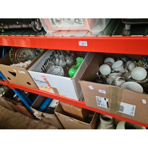 61 - 3 boxes of ceramics, glass and ornaments,  incl: Royal Tara teaware