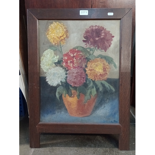 839V - Early 20th century school, still life of flowers, oil on canvas, 38cm x 49cm, 'LA' monogram to lower... 