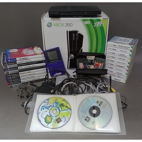 123 - An XBox 360 console, PS2 console, various PS2 and Nintendo DS games etc.