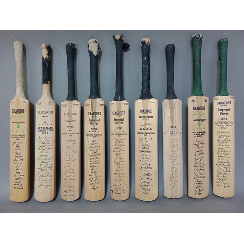 126 - Nine assorted miniature cricket bats, various dates and teams, 1952 to 1969, West Indies, New Zealan... 