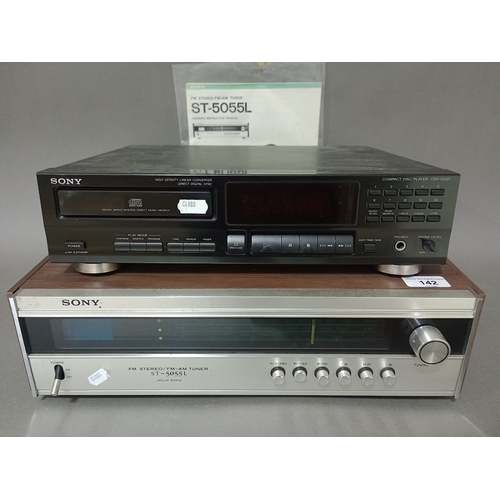 142 - A Sony Stereo/FM-AM tuner, model ST-5055L and a Sony CD player, model CDP-M201.