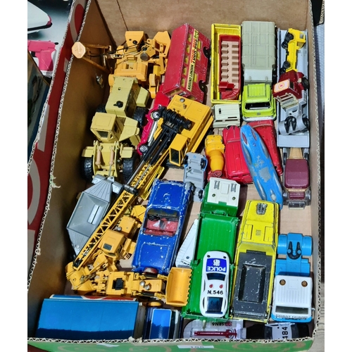 155 - A box of various die-cast toys to include Corgi, Dinky, Majorette, Matchbox, etc.