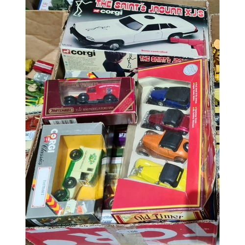 156 - A box of die-cast model toys to include Matchbox, Corgi, etc.