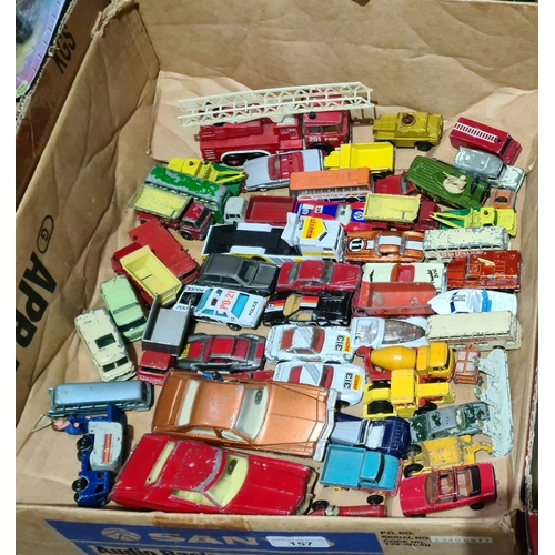 157 - A box of die-cast model toys to include Corgi, Lesney, Matchbox, etc.