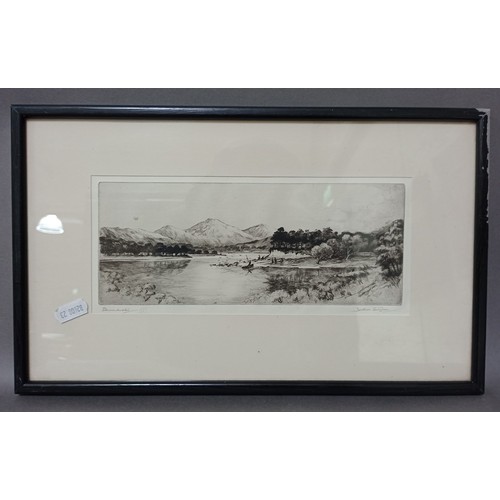 723 - A group of prints and signed etchings including 2 Jackson Simpson and one Percy Lancaster