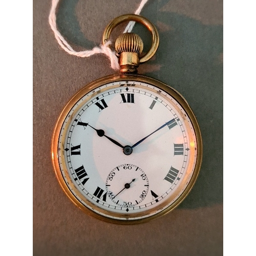 52 - A Record gold plated open faced pocket watch, case diameter 50mm.