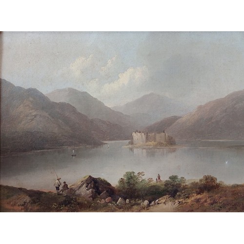 864 - Edward Train (British 1801-1866), Kilchurn Castle with figures in the foreground, 29.5cm x 22cm, sig... 