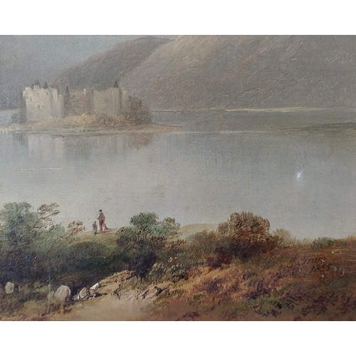 864 - Edward Train (British 1801-1866), Kilchurn Castle with figures in the foreground, 29.5cm x 22cm, sig... 