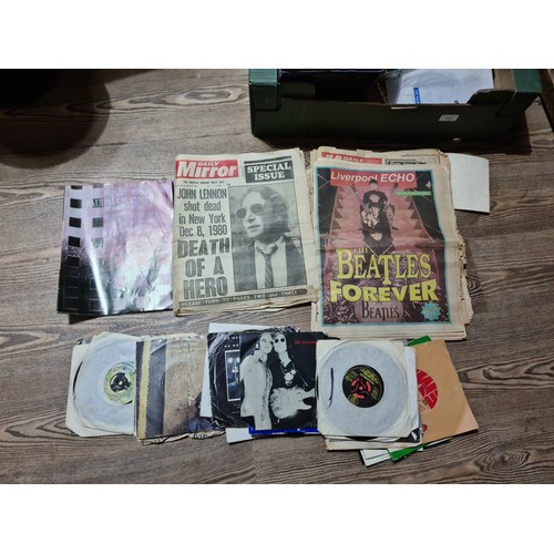 177 - A box of LP records and 45s to include The Beatles, Paul McCartney, etc and two boxes of Beatles eph... 