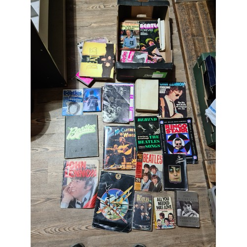 177 - A box of LP records and 45s to include The Beatles, Paul McCartney, etc and two boxes of Beatles eph... 
