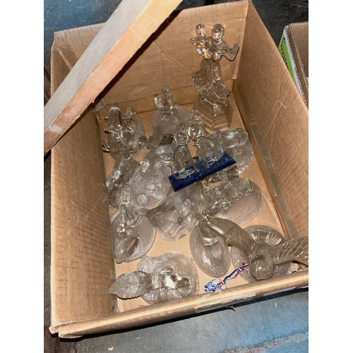 104 - A box of glass animal figures.