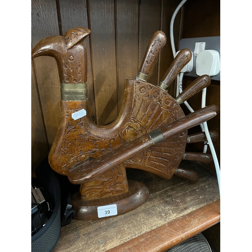 39 - A vintage carved wooden turkey knife block