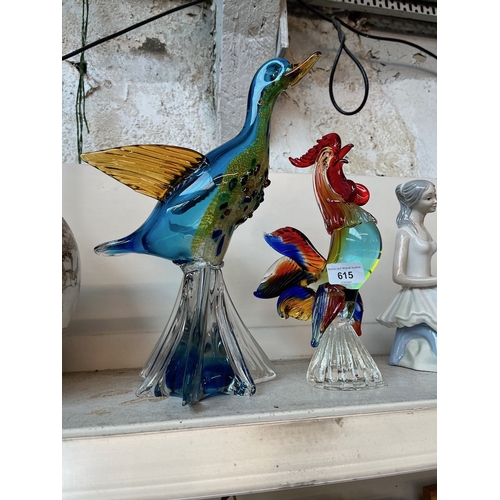 615 - Two Murano glass birds