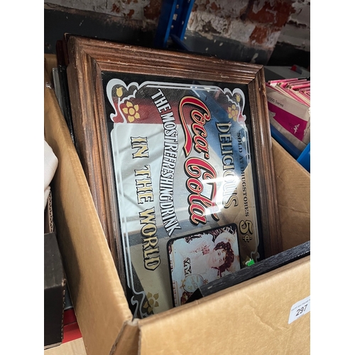 297 - A box of advertising mirrors including Schweppes, Coca Cola, Tuborg, Cinzano etc