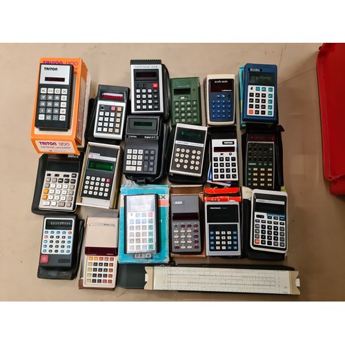 368 - A box of vintage calculators.