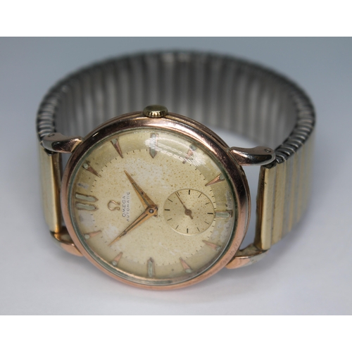 68 - A vintage gold plated Omega automatic wristwatch, ref. 2398, cal. 332, signed champagne dial with se... 