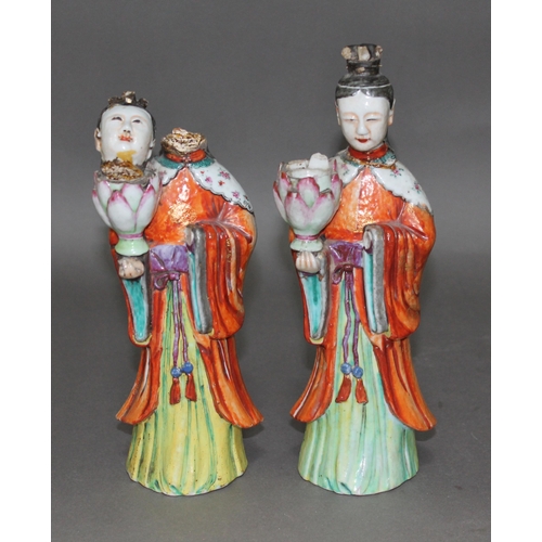 183 - A pair of Chinese over enamelled porcelain figures, late 18th/early 19th century, height 29cm, as fo... 