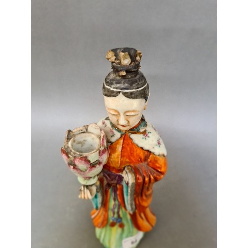 183 - A pair of Chinese over enamelled porcelain figures, late 18th/early 19th century, height 29cm, as fo... 