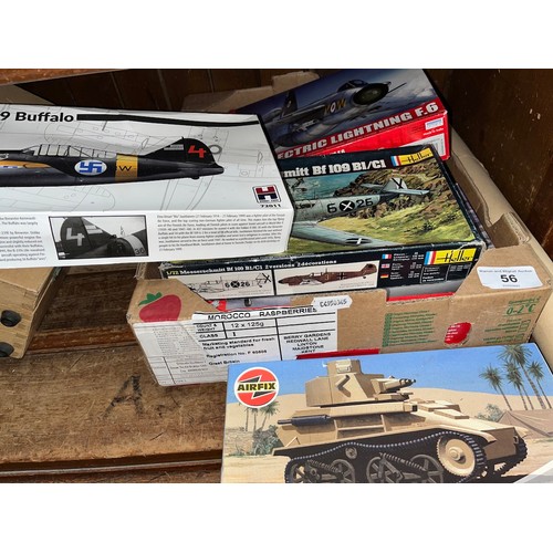 56 - 3 vintage Airfix kits and two others including Heller and Hobby.