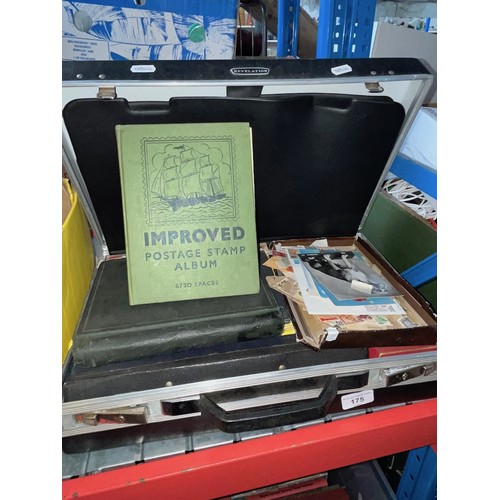 175 - A briefcase of unsorted stamps, stamp albums and accessories.