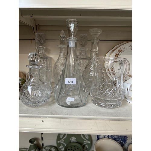 563 - 6 decanters and 3 jugs - mainly lead crystal