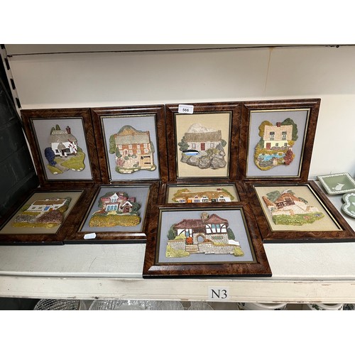 566 - 9 Lilliput Lane 3D framed wall plaques, each appx 19 x 23 cm