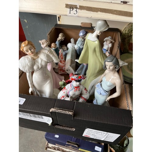 685 - A box of appx 15 figurines to include 2 large Royal Doulton from Reflections series, 2 Russian figur... 