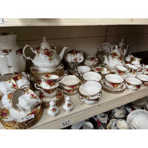 681 - Royal Albert Old Country Roses - appx 115 pieces including teapots, coffee pot, large vase, silver p... 