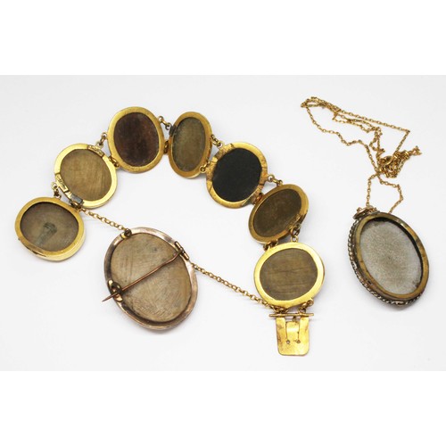 12 - Victorian yellow metal lava cameo jewellery comprising a bracelet, length 15.5cm, a pendant on chain... 